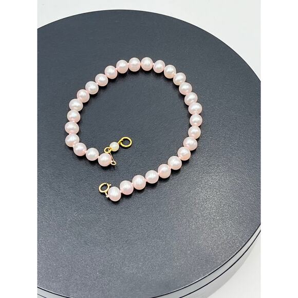 JCM Jacmel 10k Gold Clasp Freshwater Baby Pink Pearl Bracelet 8” - Picture 2 of 11